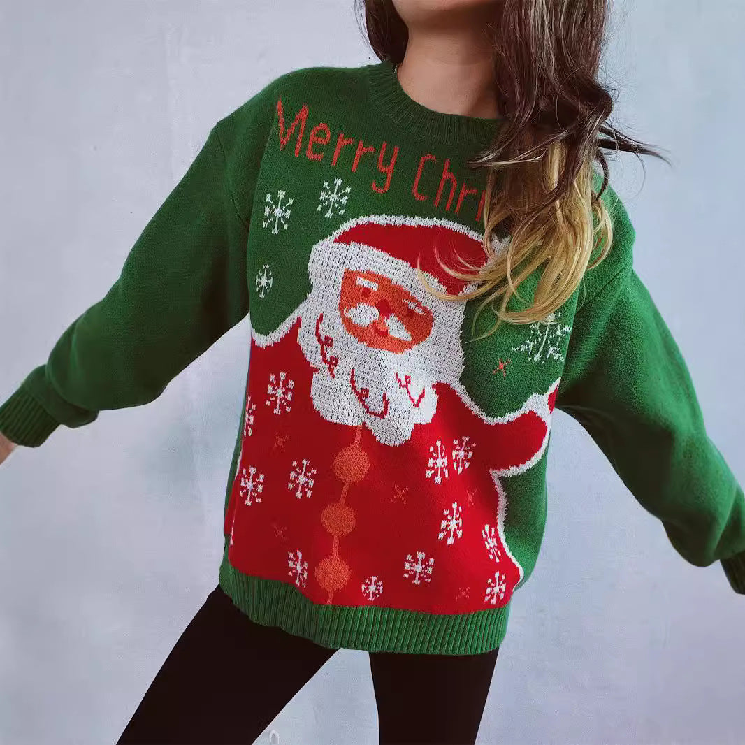 Women's Christmas Sweater with Festive Santa Motif and Comfortable Fit R&B