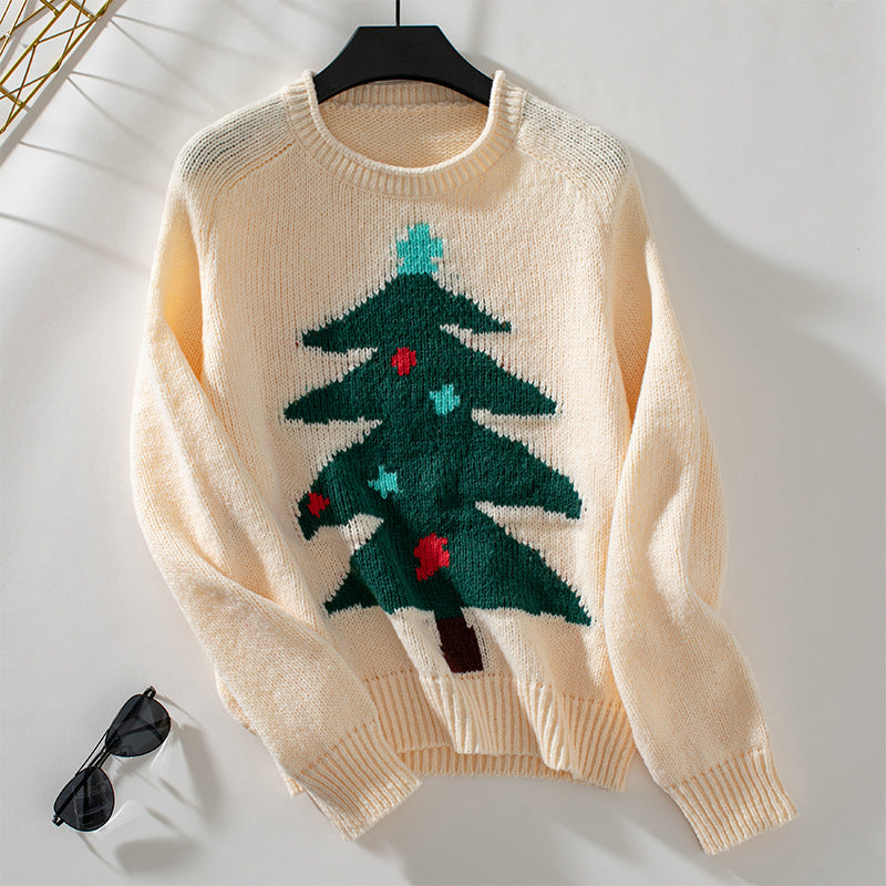 Women's Sweater with Festive Christmas Tree Motif