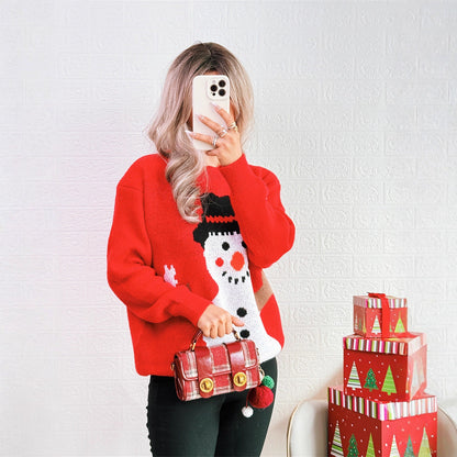 Women's Christmas Sweater with Festive Snowman Motif