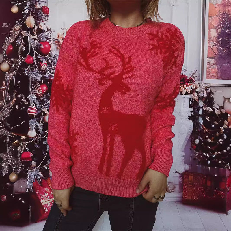 Women's Christmas Sweater with Festive Reindeer Motif and Comfortable Cut R&B