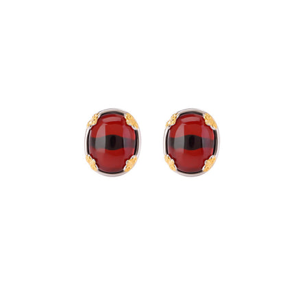 Kira Garnet Oval Stud Earrings