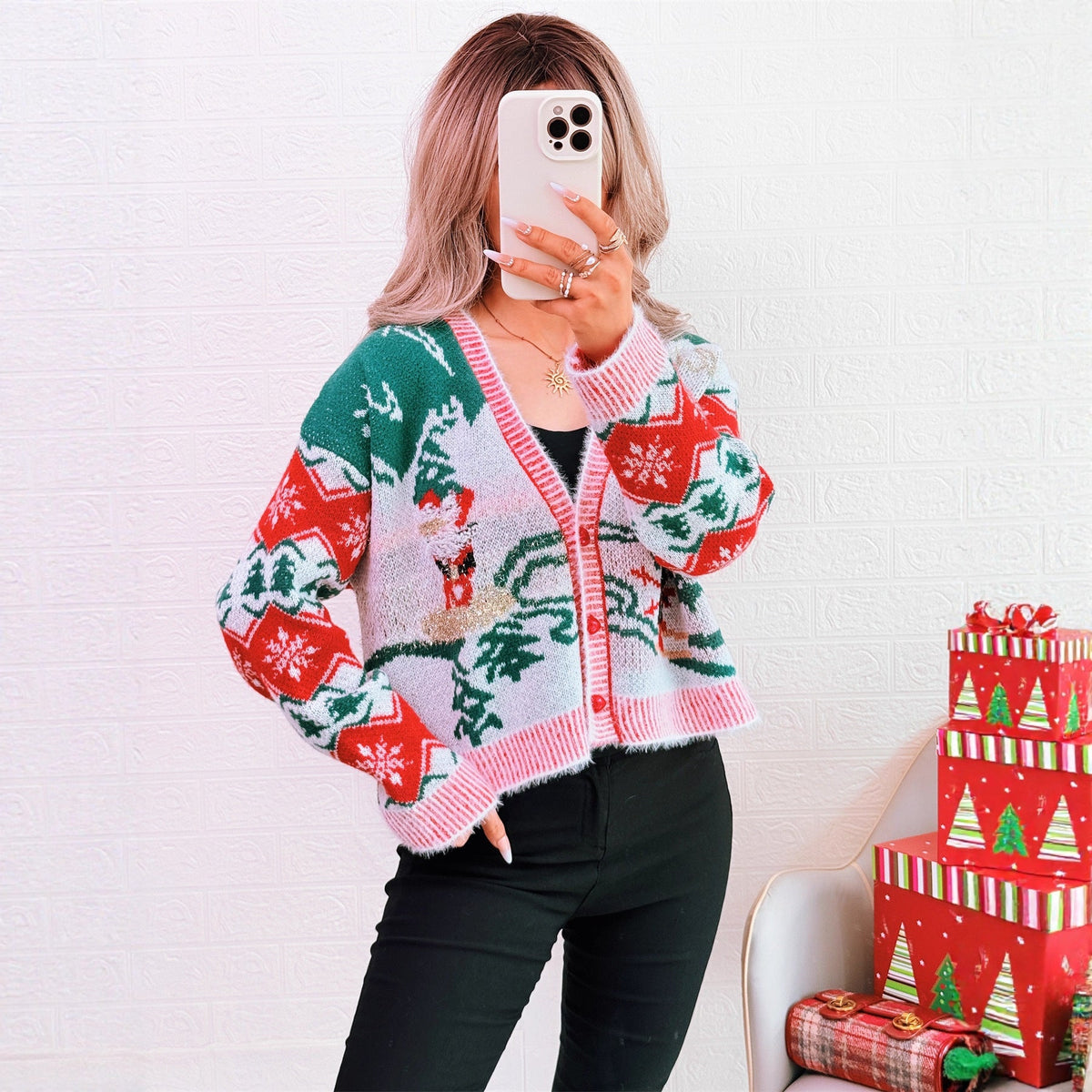 Women's Cardigan in Festive Design with Christmas Motifs