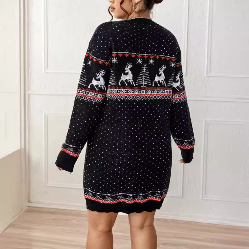 Women's Cozy Christmas Knit Sweater with Festive Reindeer Motif