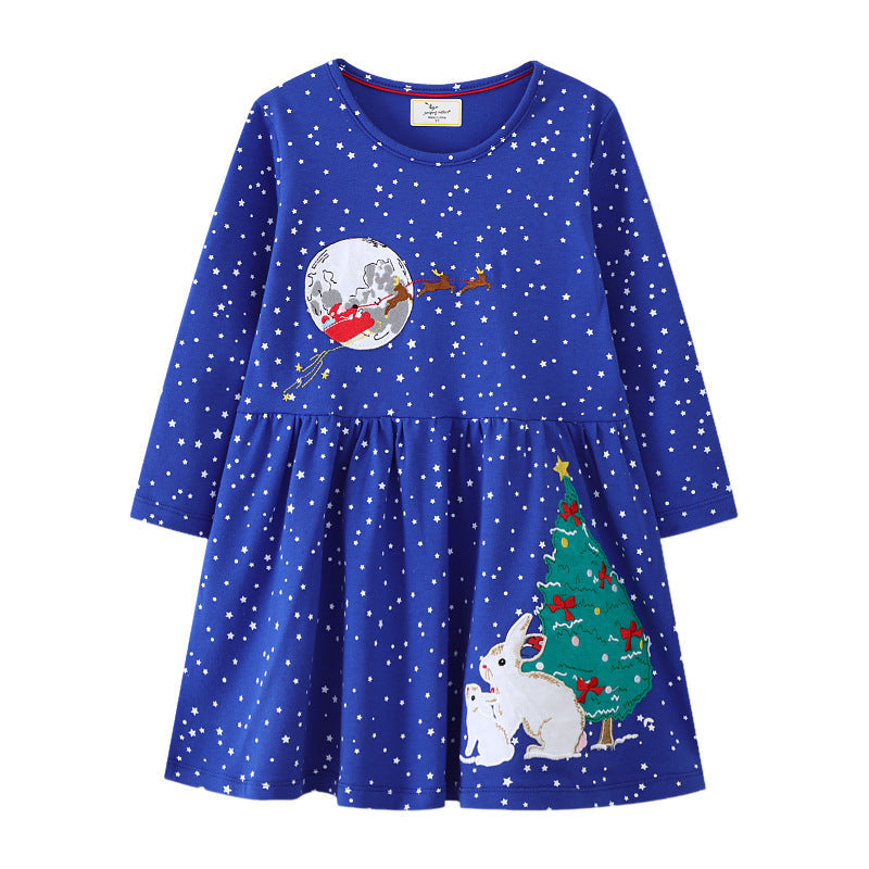 Girls' Long-Sleeve Dress with Christmas Motif R&B