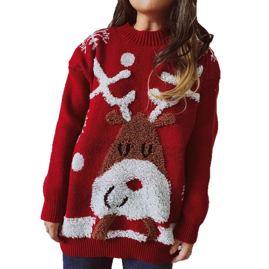 Women's Cozy Christmas Sweater with Funny Reindeer Motif R&B