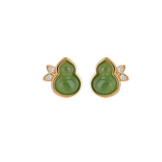 Vera Jade Leaf Accent Gourd Earrings