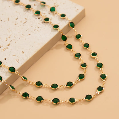Green Crystal Chain Long Necklace
