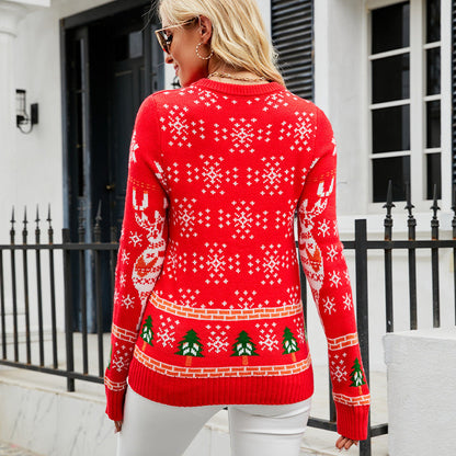 Women's Christmas Sweater with Festive Reindeer Design and Cozy Material R&B