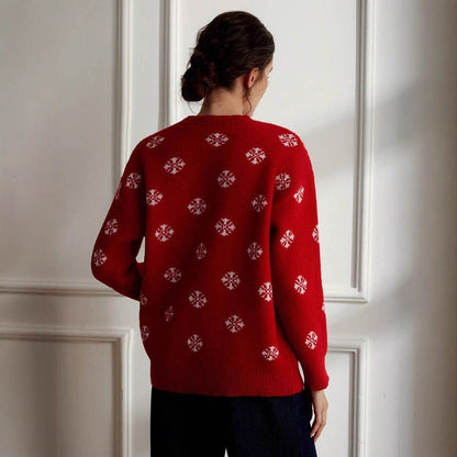 Women's Cozy Christmas Sweater with 3D Reindeer Motif and Colorful Decor