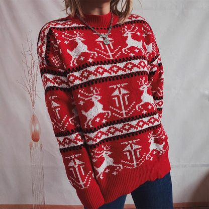 Women's Christmas Sweater in Festive Norwegian Pattern with Crew Neck R&B