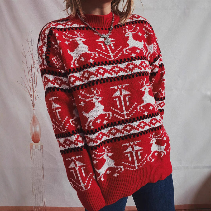 Women's Christmas Sweater in Festive Norwegian Pattern with Crew Neck R&B