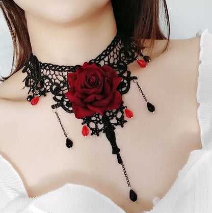 Gothic Rose Choker Pearl Necklace