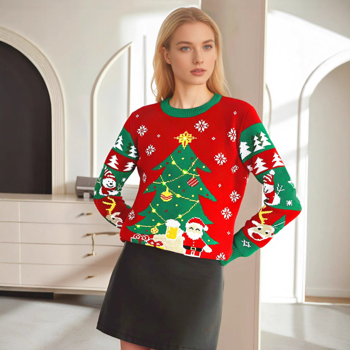 Women's Festive Christmas Knit Sweater with Unique Motif