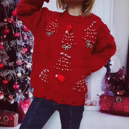 Women's Christmas Sweater with Festive Motif and 3D Appliqués R&B