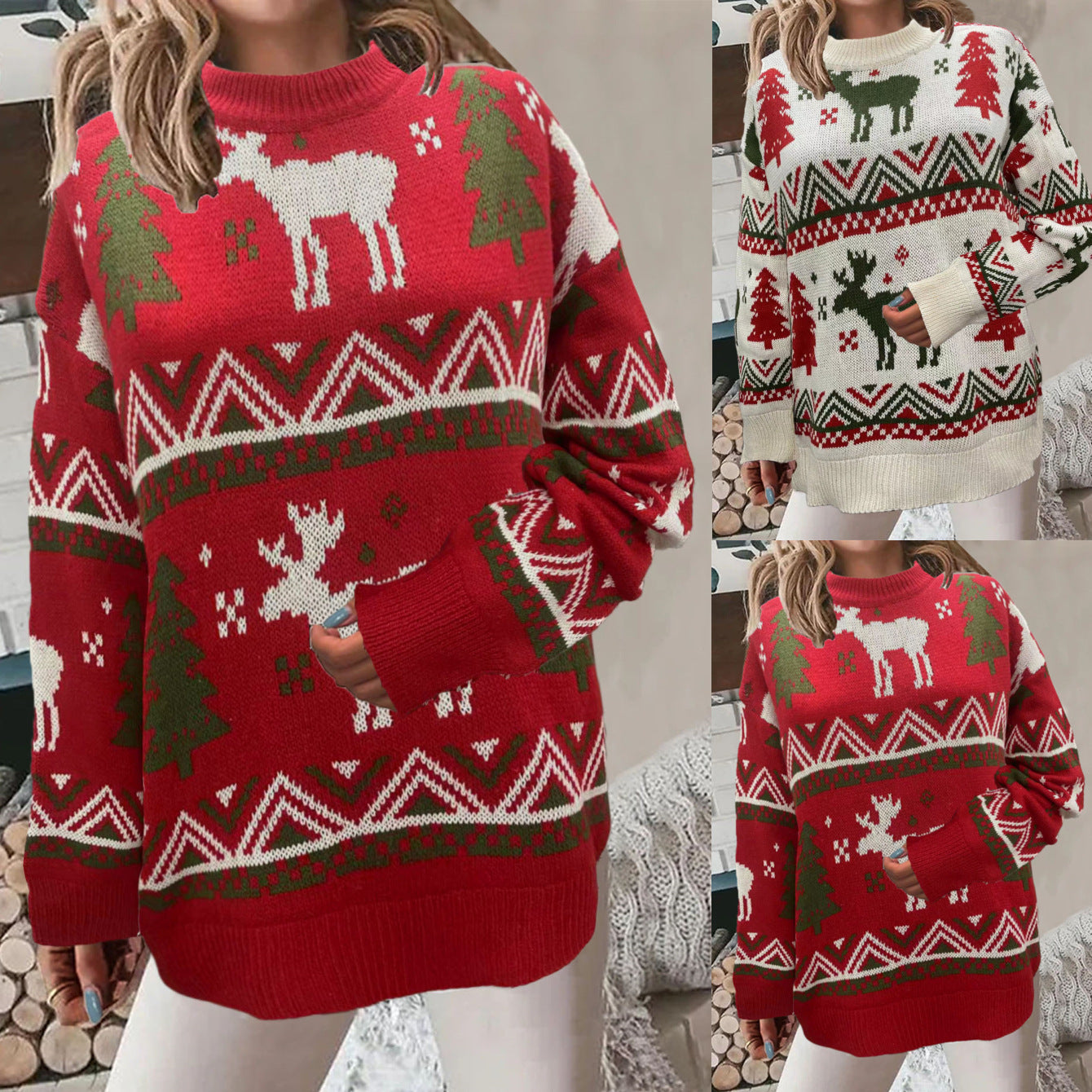 Women's Cozy Christmas Sweater with Festive Motif and High Fit