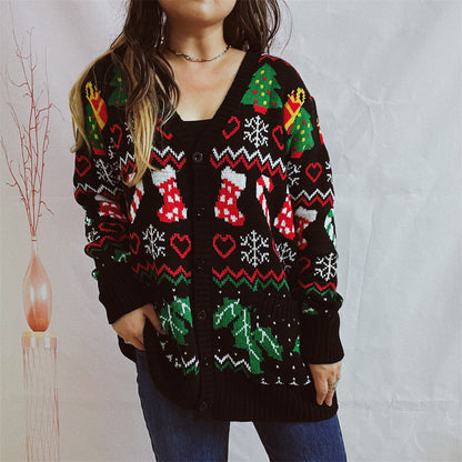 Women's Christmas Cardigan with Festive Design and Buttonable Cut R&B