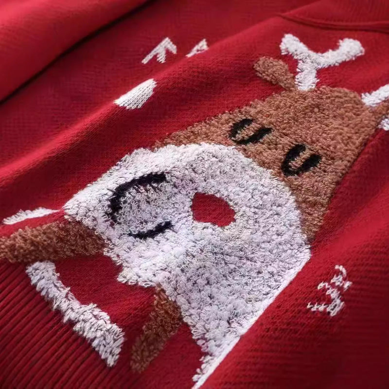 Women's Festive Knit Sweater with Reindeer Motif and Snowflakes R&B