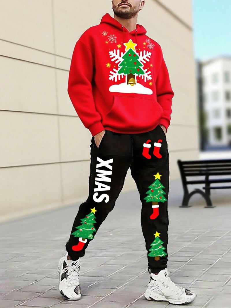 Men's Christmas-Motif Hoodie and Sweatpants Set