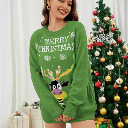 Women's Christmas Sweater with Fun Reindeer Motif