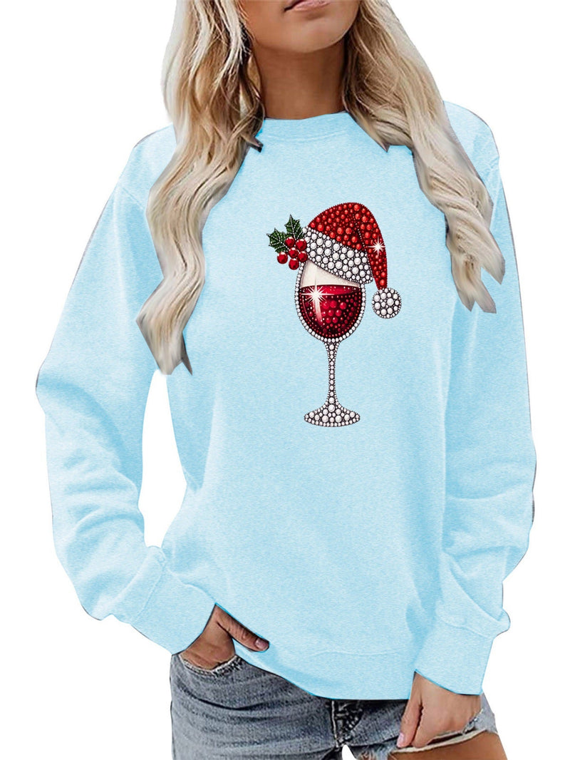 Women's Sweatshirt with Soft Lining and Festive Wine Motif