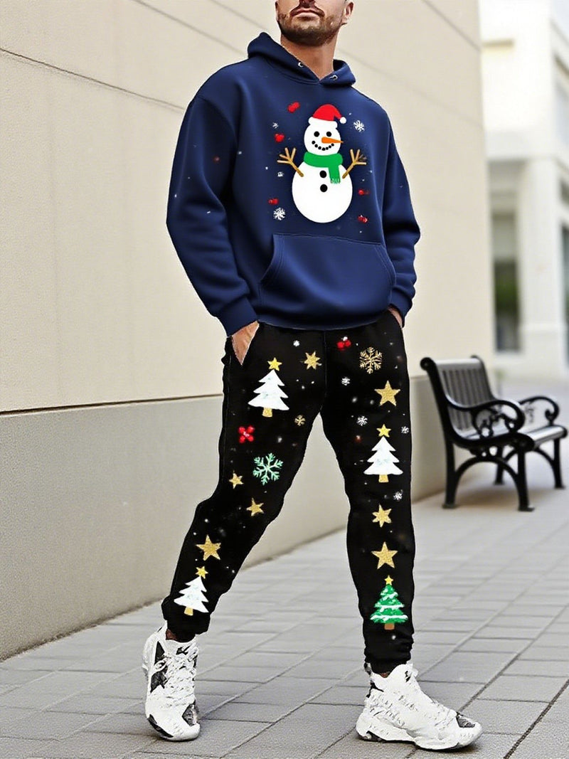 Men's Christmas-Motif Hoodie and Sweatpants Set