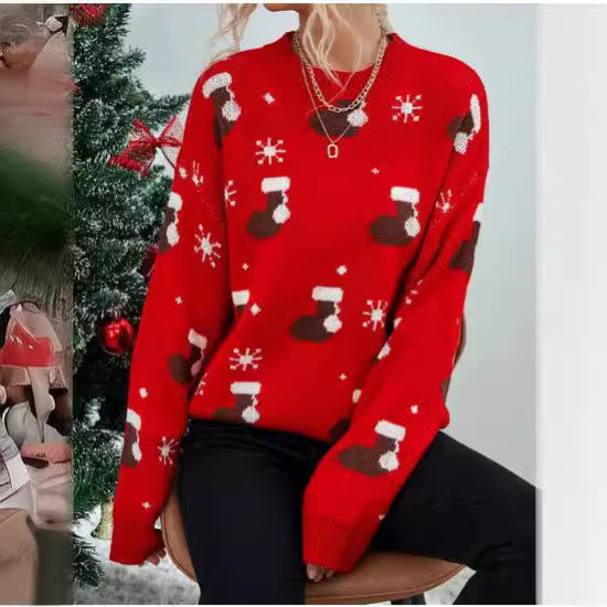 Women's Christmas Sweater with Festive Sock Design