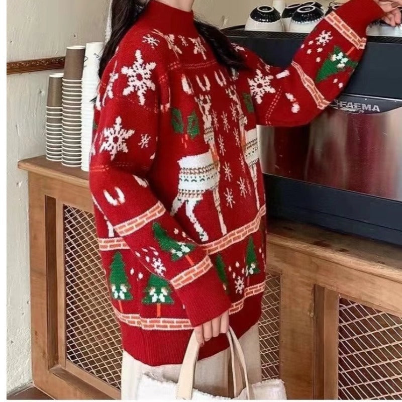 Women's Festive Winter Sweater with Christmas Motifs