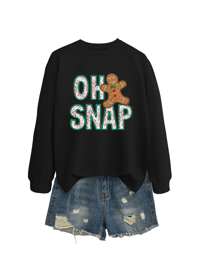 Women's Sweatshirt with Fun Gingerbread Man Motif and Sparkling Lettering