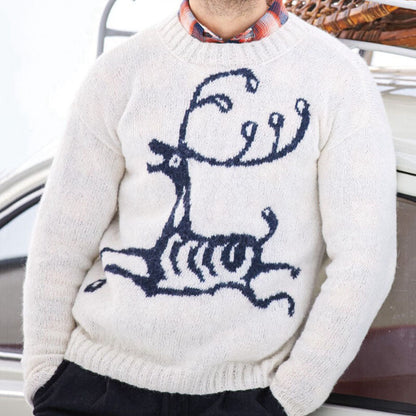 Men's Sweater with Festive Reindeer Motif and High-Quality Wool Blend