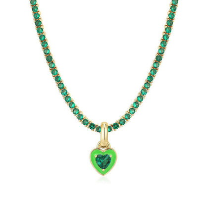 Heart Pendant Gemstone Tennis Necklace