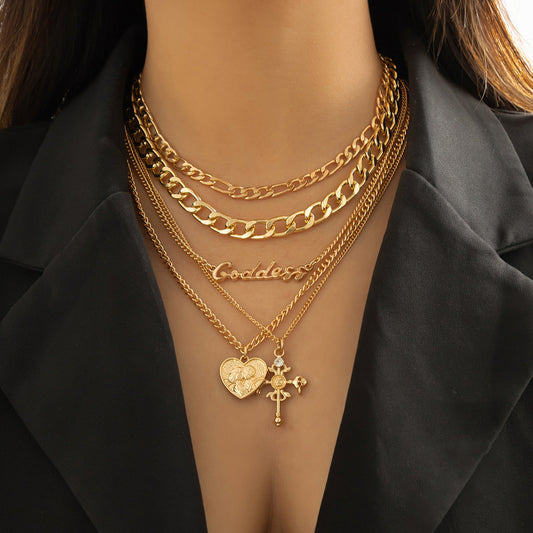 Avneet Layered Heart Cross Necklace