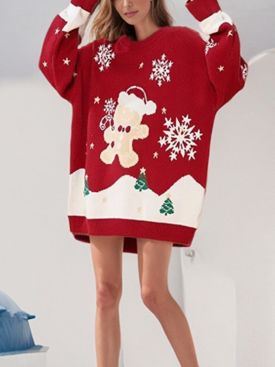 Women's Winter Knit Sweater with Festive Design and Comfortable Oversized Fit