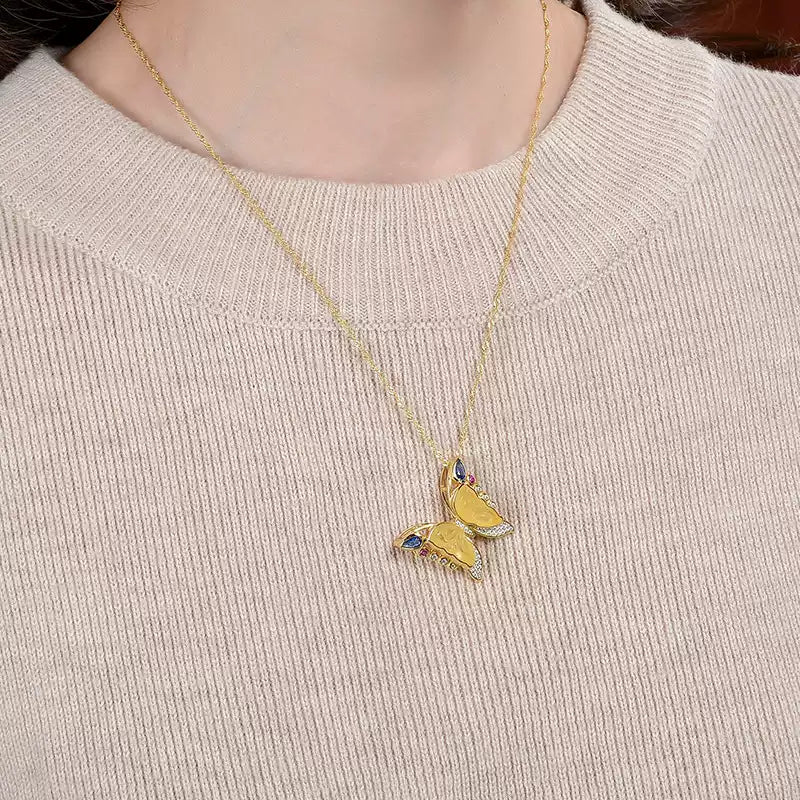 Ayla Yellow Amber Butterfly Necklace