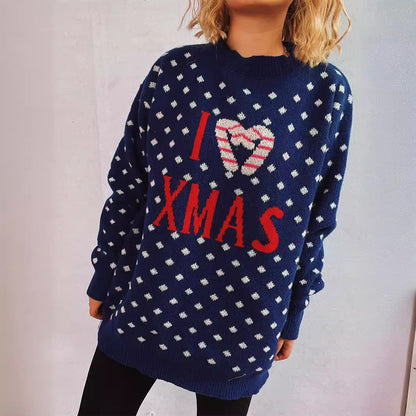 Women's Knit Sweater with Festive Christmas Design and Relaxed Fit