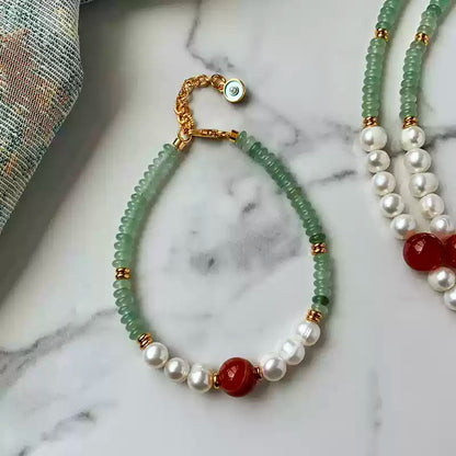 Red Agate & Aventurine Beaded Necklace