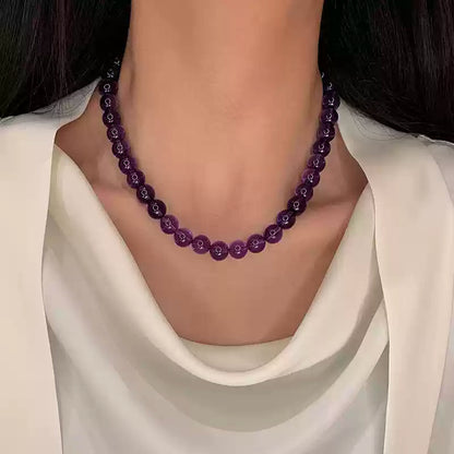 Amethyst Beaded Round Stone Necklace