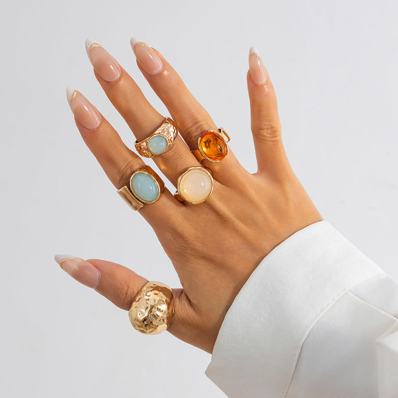 5-piece Adjustable Gemstone Ring Set