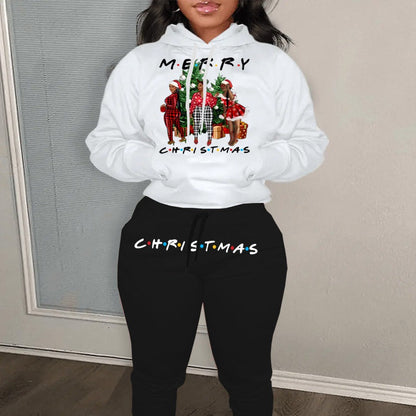 Women's Christmas Hoodie and Sweatpants Set with Festive Graphic Design
