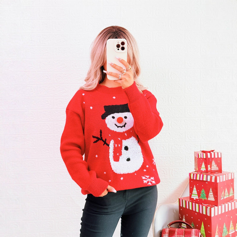 Women's Christmas Sweater with Festive Snowman Motif and Cozy Cut
