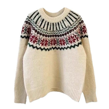 Women's Knit Sweater with Festive Norwegian Motif and Wide Cut R&B