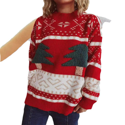 Women's Festive Knit Sweater with Christmas Motif and Soft Material R&B