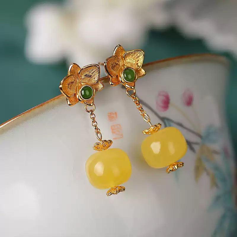 Diana Jade and Honey Amber Drop Earrings