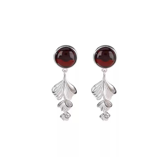 Amber and Silver Leaf Drop Earrings