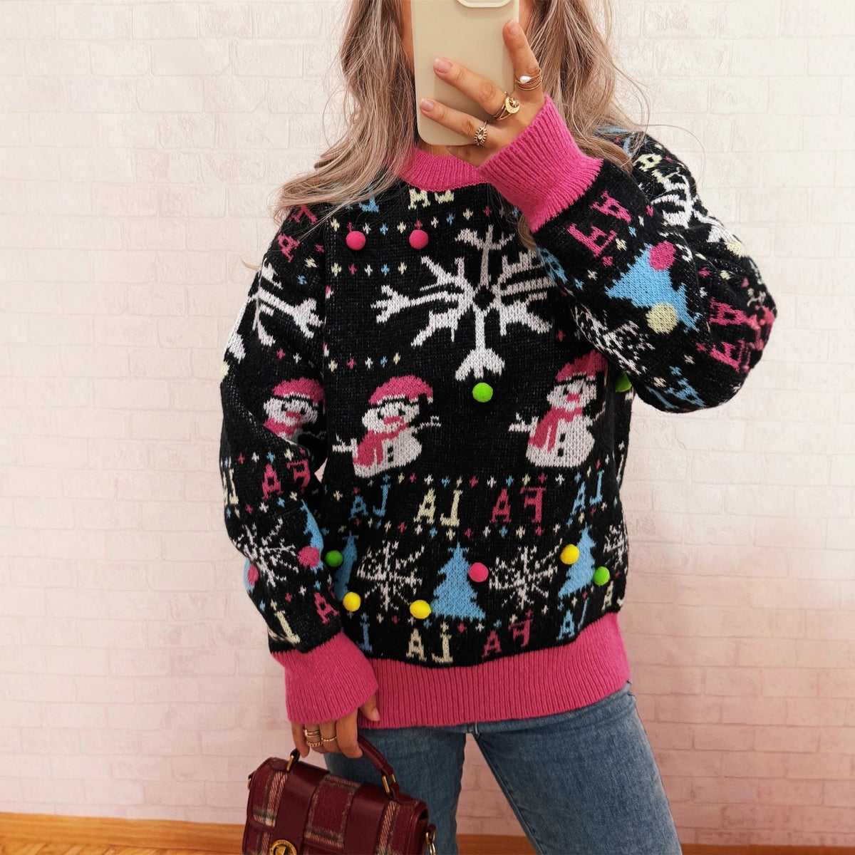 Women's Festive Sweater with Colorful Christmas Motifs and Playful Details R&B