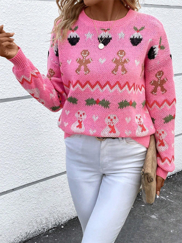 Women's Festive Knit Sweater with Playful Christmas Motif