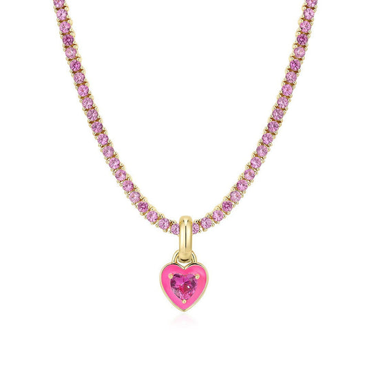 Heart Pendant Gemstone Tennis Necklace