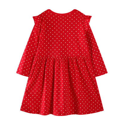 Girls' Casual Dress with Festive Reindeer Design