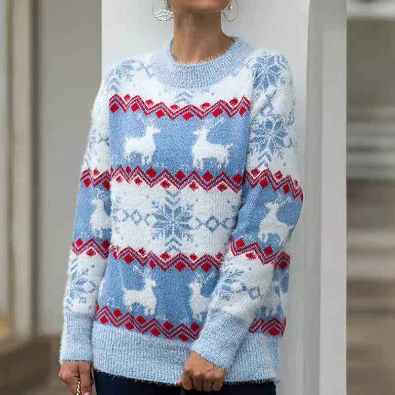 Women's Cozy Christmas Sweater with Festive Reindeer Design R&B