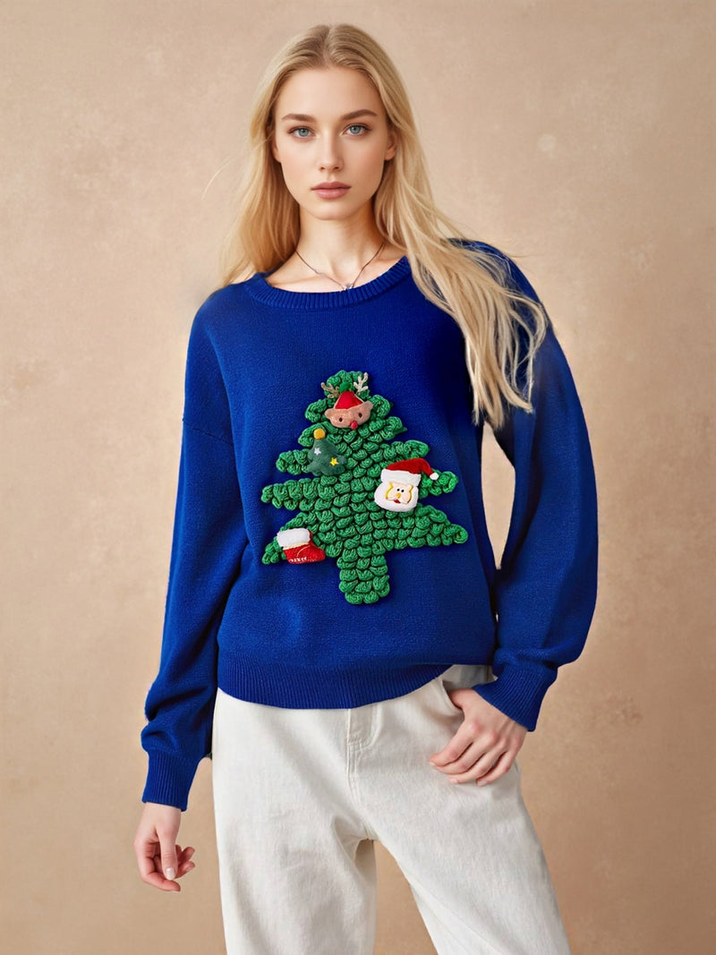 Women's Christmas Sweater with 3D Fir Tree Design