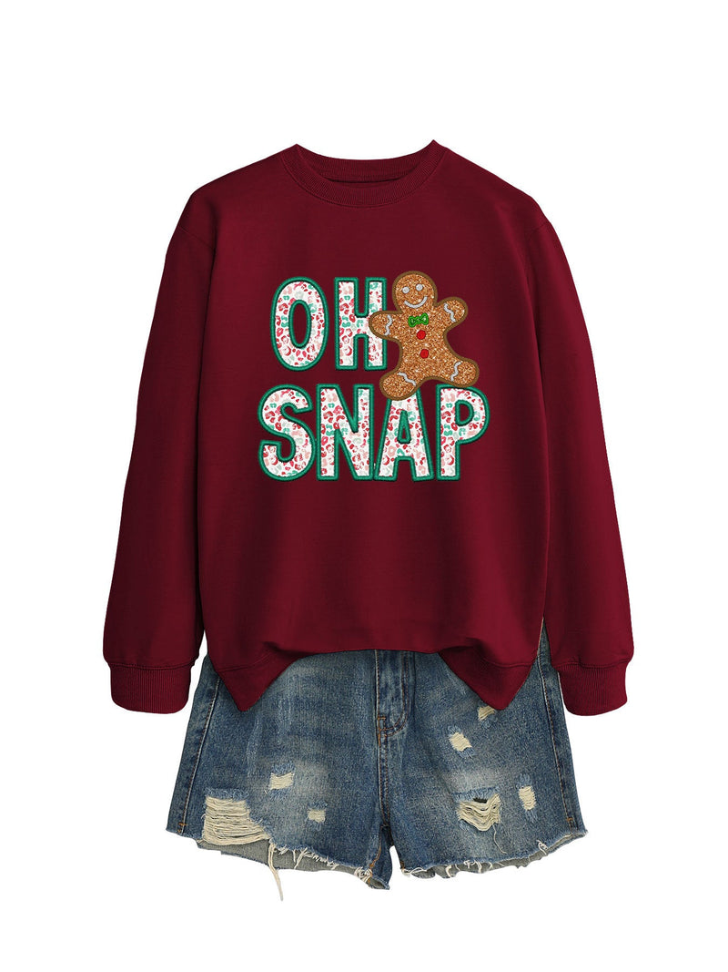 Women's Sweatshirt with Fun Gingerbread Man Motif and Sparkling Lettering